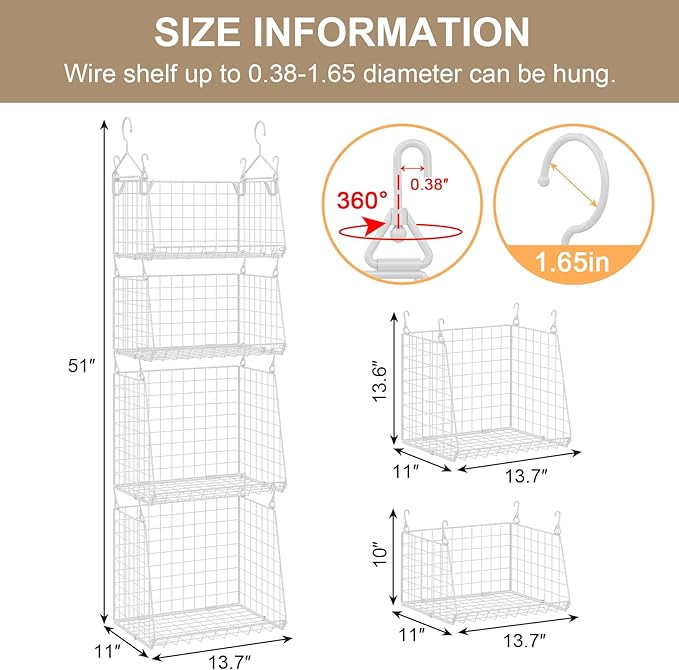 4-Tier Hanging Laundry Room Organizer: Foldable Wire Shelf Basket