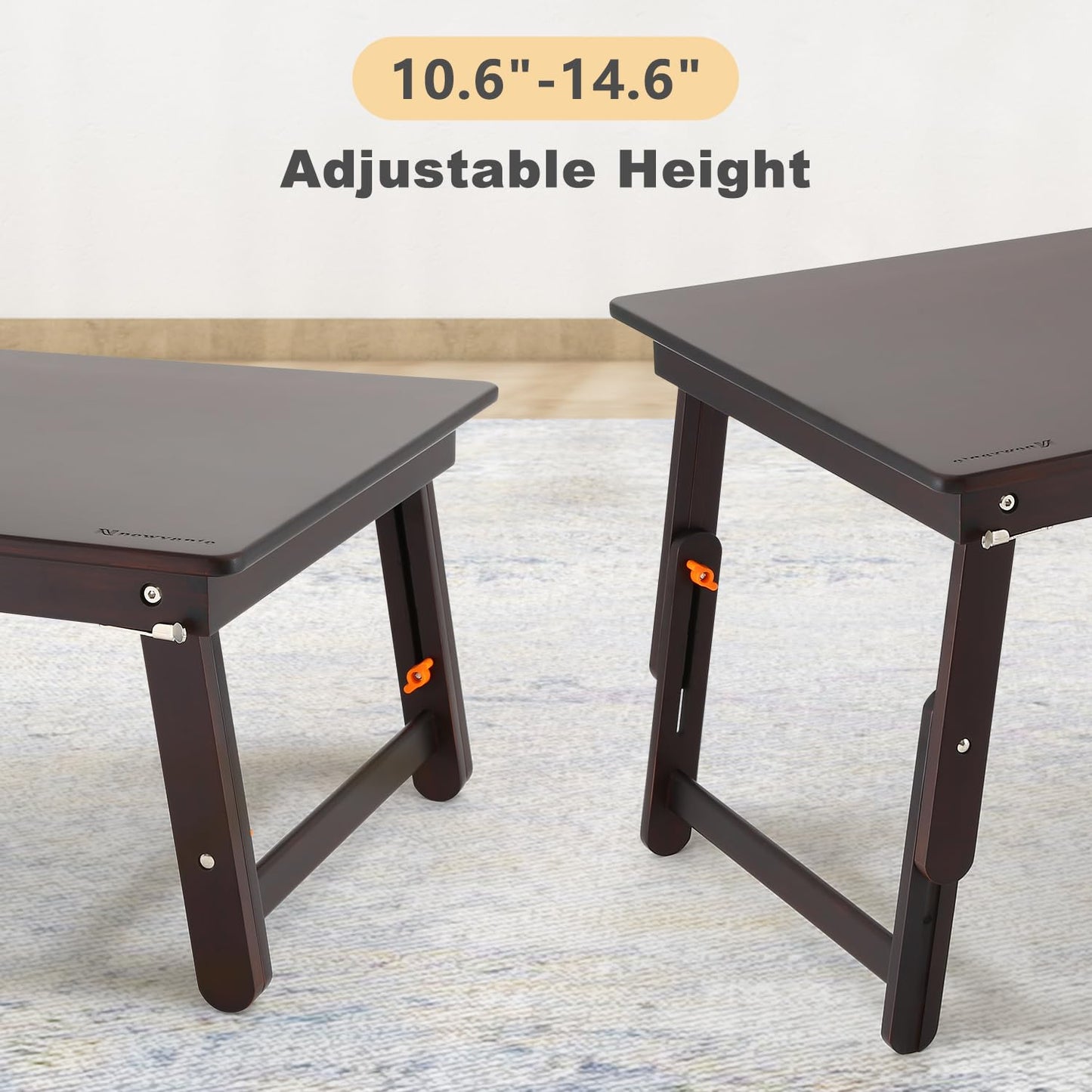 Nnewvante Foldable Laptop Desk, 25.6 Inch Laptop Bed Tray Table with Mouse Pad, Adjustable Floor Table for Writing Eating Gaming, Lap Table for Adults, Kids, Black Walnut