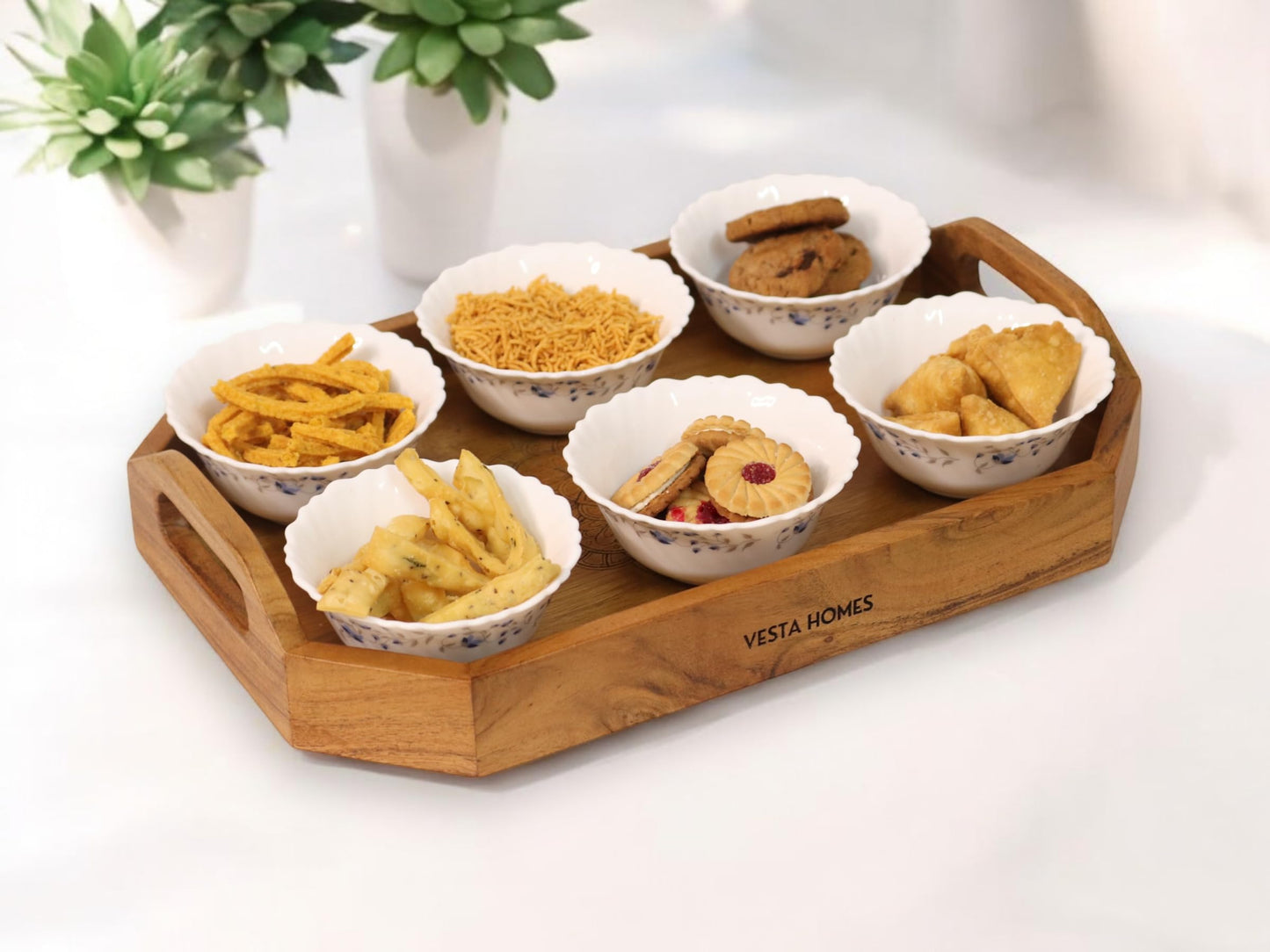 Vesta Homes Set of 2 Zak Acacia Wood Rectangular Serving Tray for Home/Kitchen/Restaurant/Office Organizer/Dining Table|Premium Wooden Trays|48 X 33 ; 40 x 27 cm | Handcrafted in India