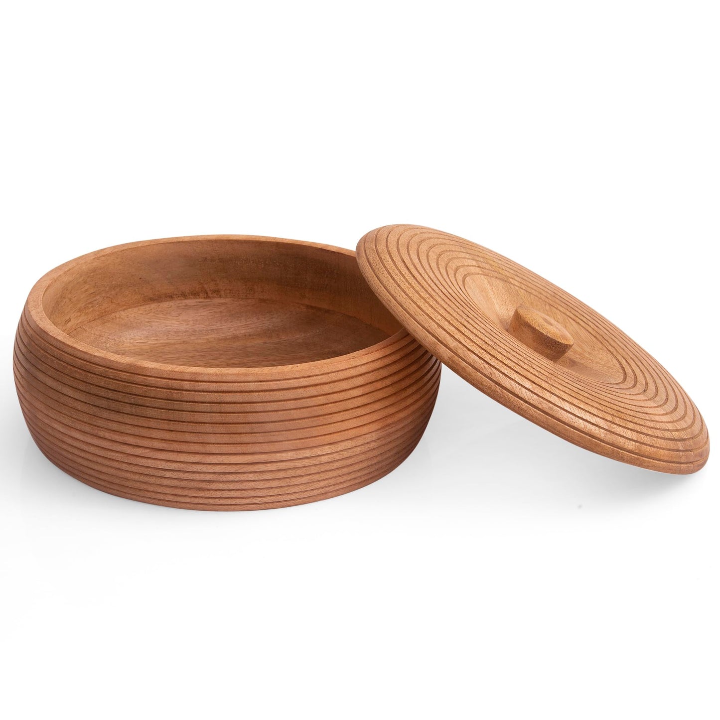 Handcrafted Wooden Mexican Tortilla Warmer Basket Indian Chapati Roti Bread Holder Box Pancake Keeper Serveware Hot Pot Casserole Dish With Lid Home Kitchen Dining Decor, Natural Brown, 9 x 3 Inches