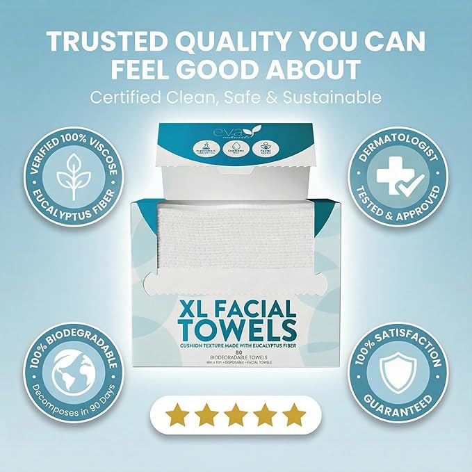 Disposable Face Towels XL 10x12-100% Viscose Eucalyptus Biodegradable Clean