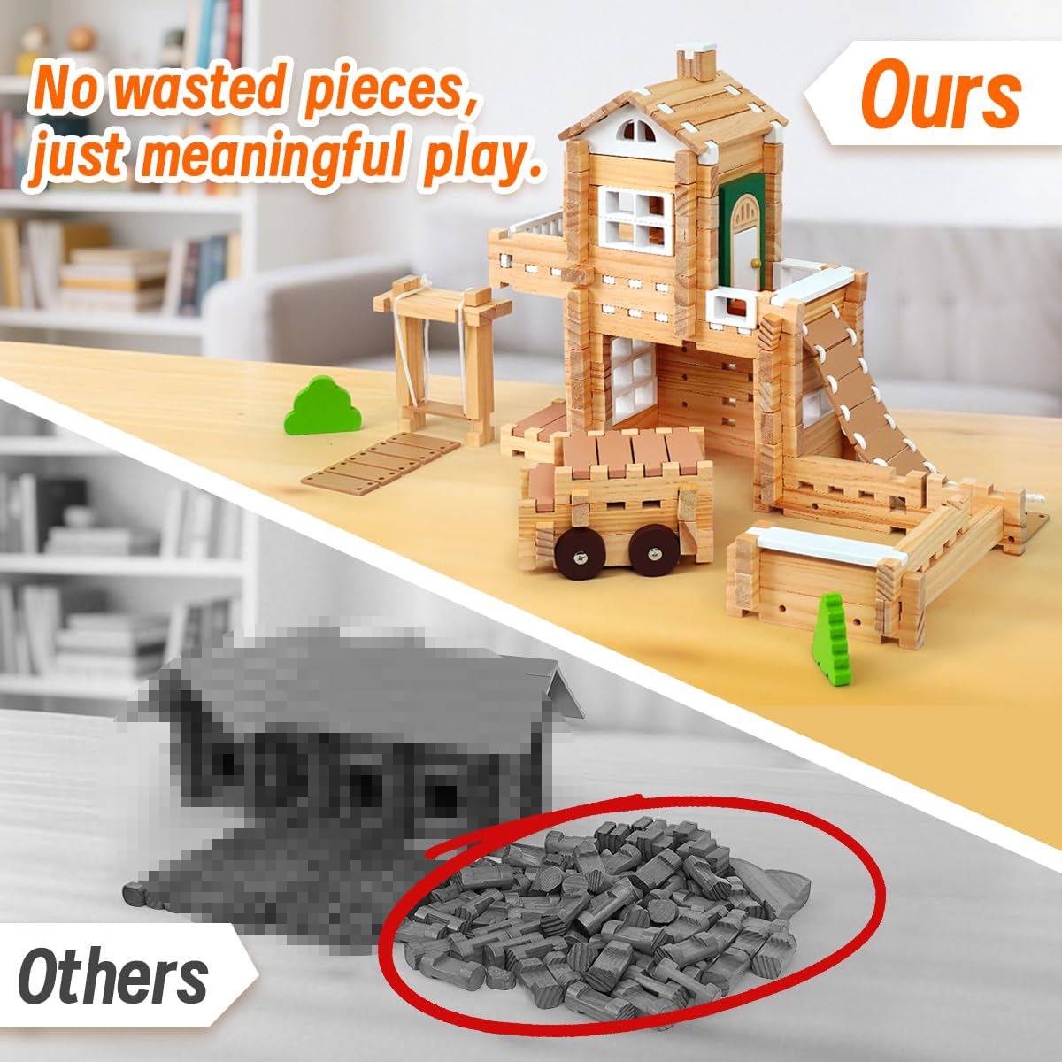 Jovi-mindly&Notchies 96 PCS Wooden Blocks Wooden Toys with Storage Bag, Preschool Learning Toys Wood Blocks Building for Kids Ages 4-8 Creative Construction Game,FSC Certified,Birthday Toys Gifts