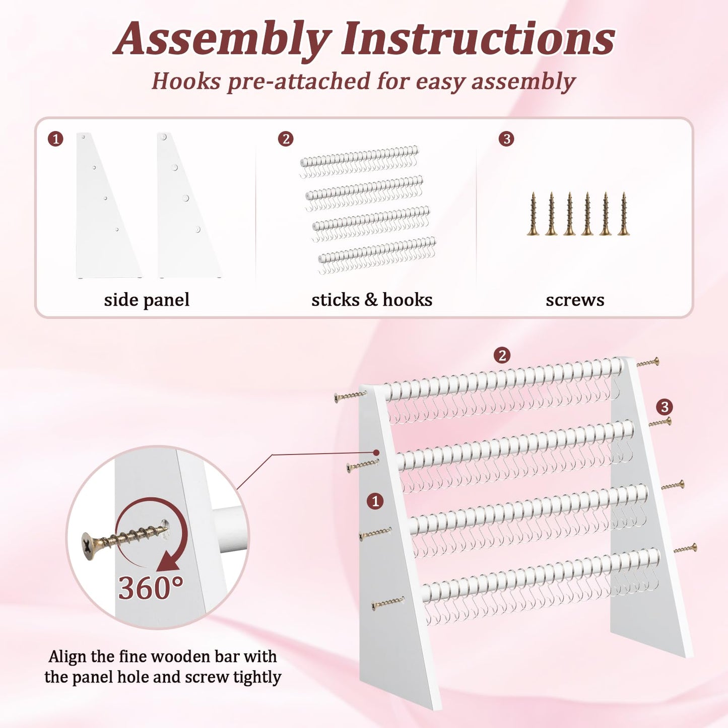 Bellaownia 4 Tier Bracelet Holder Stand with 100 Hooks, Wooden Bracelet Display Organizer Rack for Jewelry, Home, Vendors and Store Display (white)