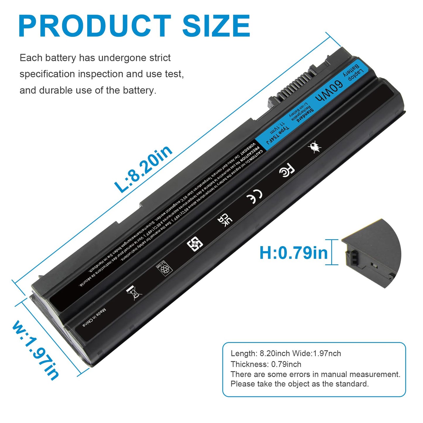 T54FJ M5Y0X 8858X Laptop Battery for Dell Latitude E6420 E6520 E6530 E5420 E5520 E5430 E5530 Inspiron 17r-7720 17r-se-7720 17r-5720 15r-5520 15r-7520 P/N: T54F3 P8TC7 P9TJ0 R48V X57F1 M421R M521R