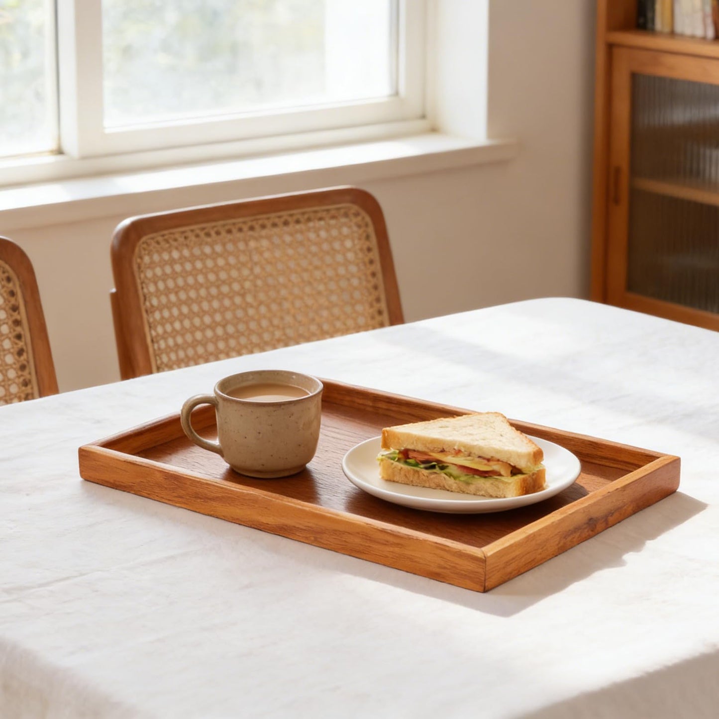 HOIGON 3 Piece Wooden Serving Trays, 16 x 11 Inch Rectangular Wooden Platter Decorative Serving Tray for Food, Snacks, Breakfast, and Kitchen Use, Home Dining