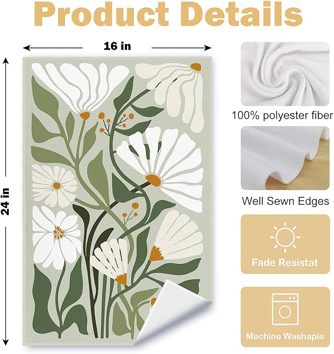 Abstract Boho Floral Kitchen Towels, Colorful Modern Abstract Flower Dish Tea