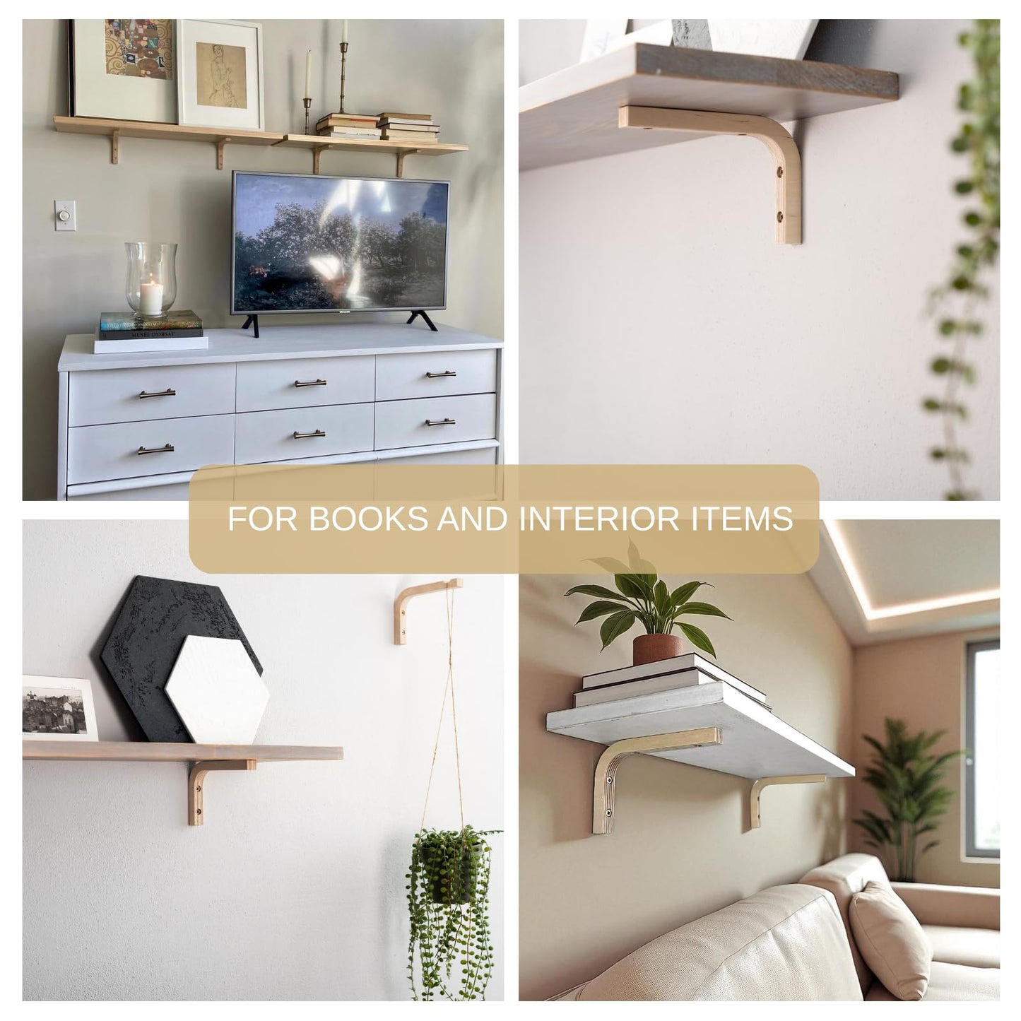 EvenWood 2-Piece Set of Wooden Shelf Brackets - L Shelf Holders - Floating Shelf Brackets 6 inch - Wood Shelf Supports - Solid Wood Wall Mount Corner Brace – Smooth Surface - Includes Mounting Screws