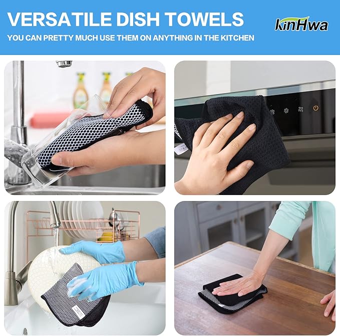 KinHwa Kitchen Washcloths for Dishes Absorbent Microfiber Dish Cloths Quick Dry