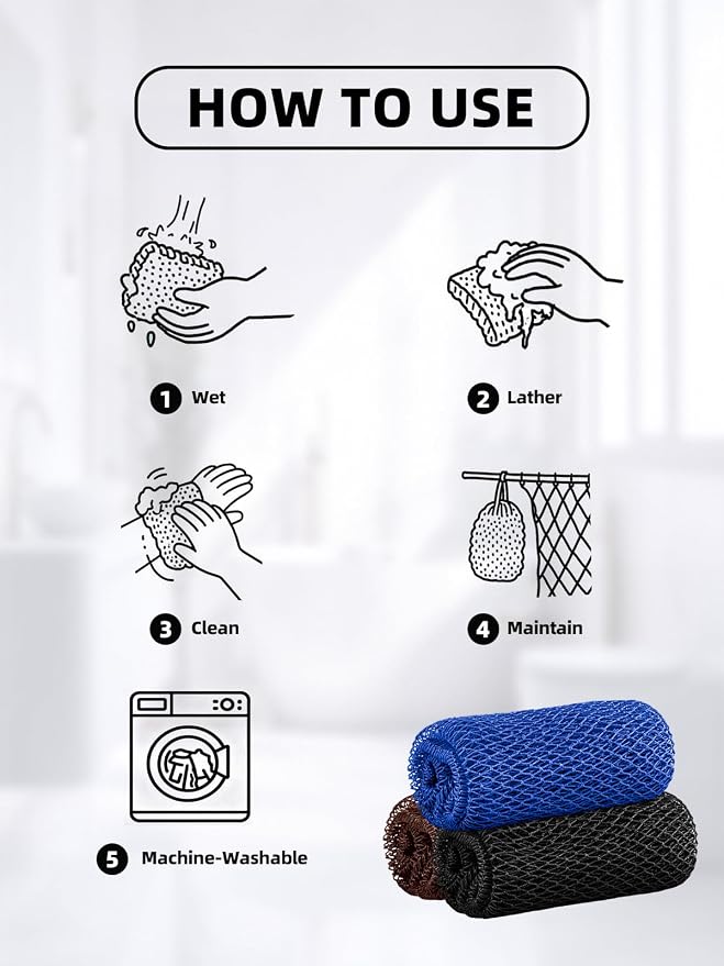 Cleangor 3Pcs African Net Sponge Authentic with Knots - Exfoliating Body | Scrubber for All Skin Types, African Bath Sponge, Wash Cloth, Gentle Exfoliation Shower Rag for Women Daily Use