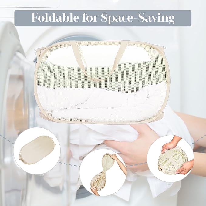 Durable Collapsible Laundry Baskets, Mesh Pop Up Laundry Hamper