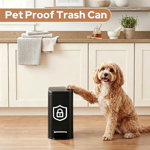 Small Bathroom Trash Can w/Lid Soft Close, 6 Liter/1.6 Gallon Stainless Steel Garbage Can w/Inner Bucket, Trash Bin Waste Basket for Kitchen, Bedroom, Living Room, Office, Toilet, Black