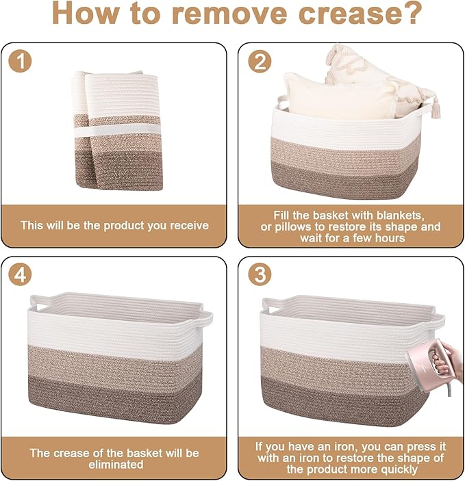 OIAHOMY Extra Large Blanket Basket, 110L Cotton Rope Woven Laundry Basket