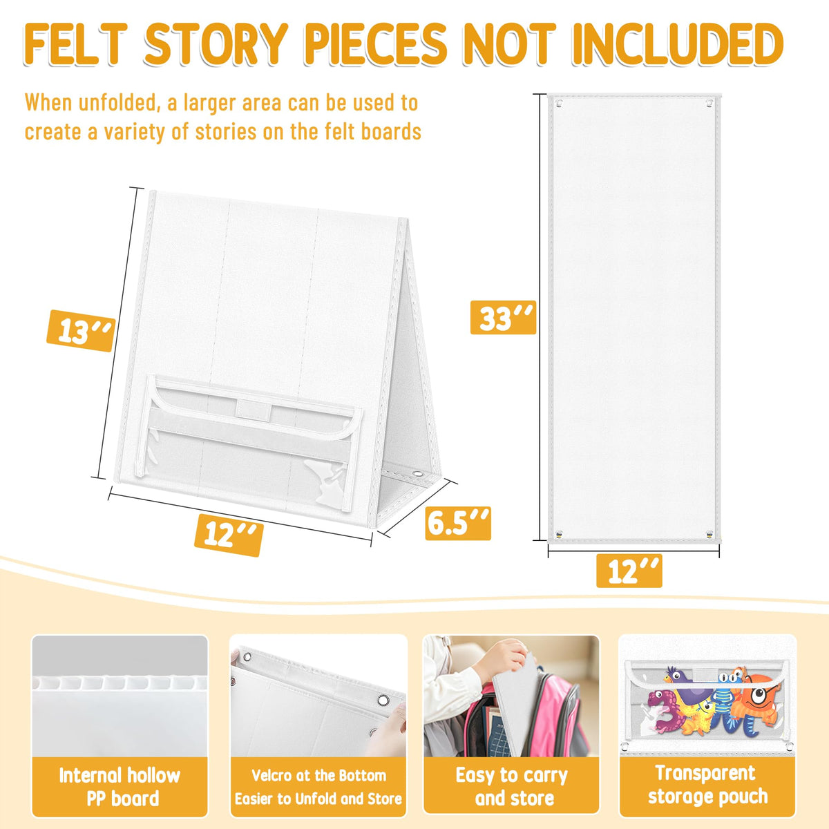 AKAYOK Foldable Felt Board - Double-Sided Flannel Story Board for Preschool Learning, Interactive Storytelling & Play | 13" x 12" Portable Felt Play Board for Home & Classroom Use(White)