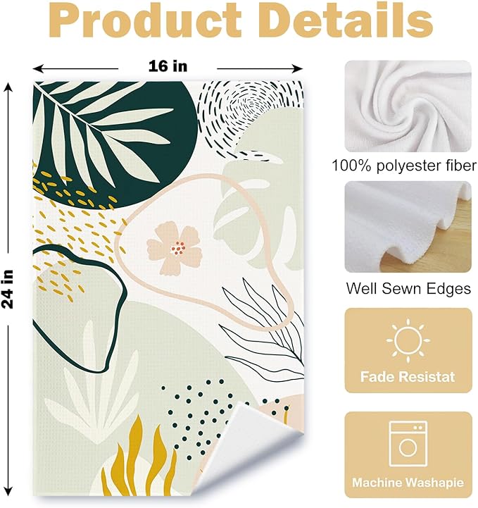 Abstract Boho Floral Kitchen Towels Set of 2, Mid Century Modern Hand Towels