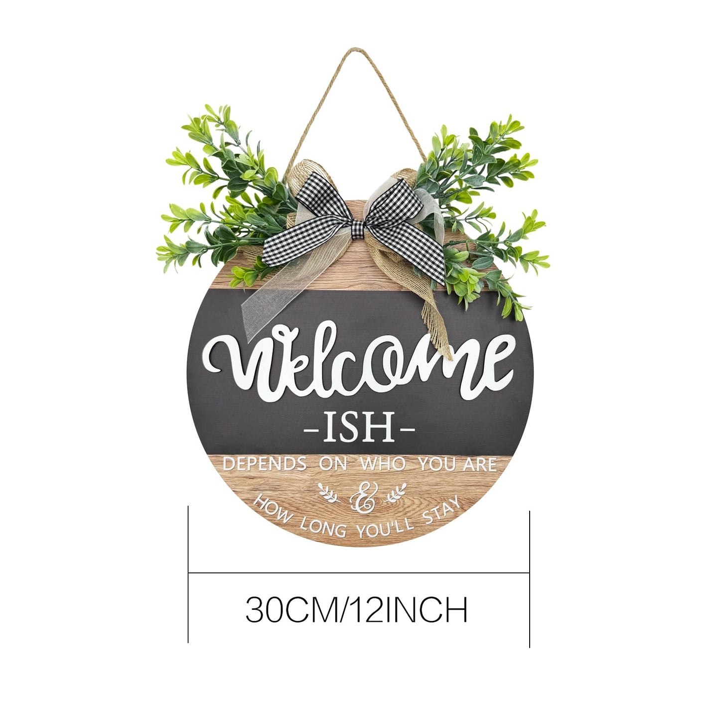 Round Wood Welcome Sign for Front Door,Rustic Hanging Wood Wreaths Sign,Farmhouse Porch Fence Welcome Wreaths Decorations.(12inch)