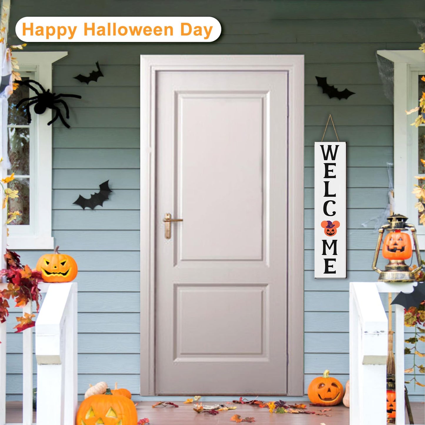 FUEMEILY 15.7'' Cute Mouse Seasonal Interchangeable Home Sign for Front Porch,18pcs Interchangeable Hanging Vertical Welcome Door Sign for Farmhouse/Wall/Porch Decor and Housewarming Gift