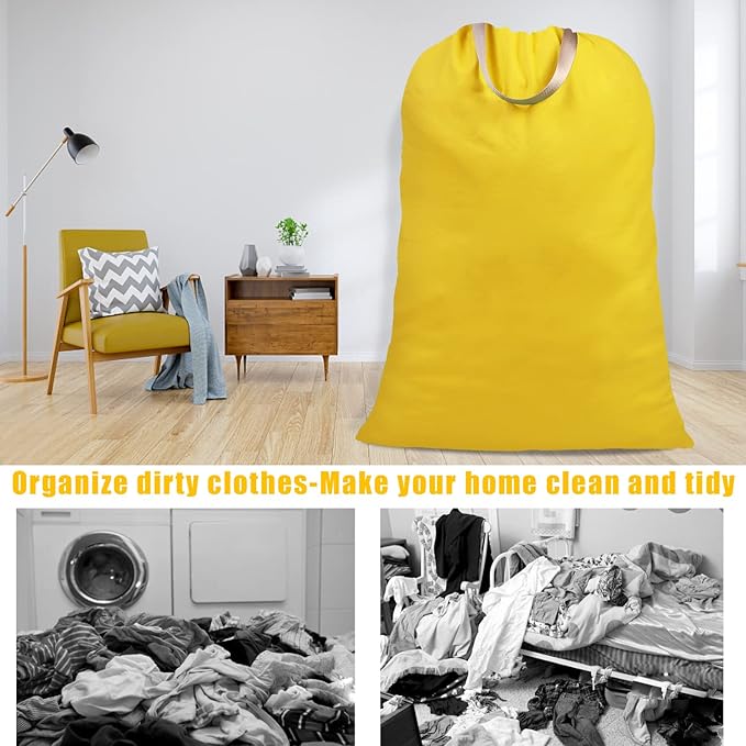 Cotton Canvas Laundry Bag with Handles & Drawstring Straps, Heavy Duty Extra