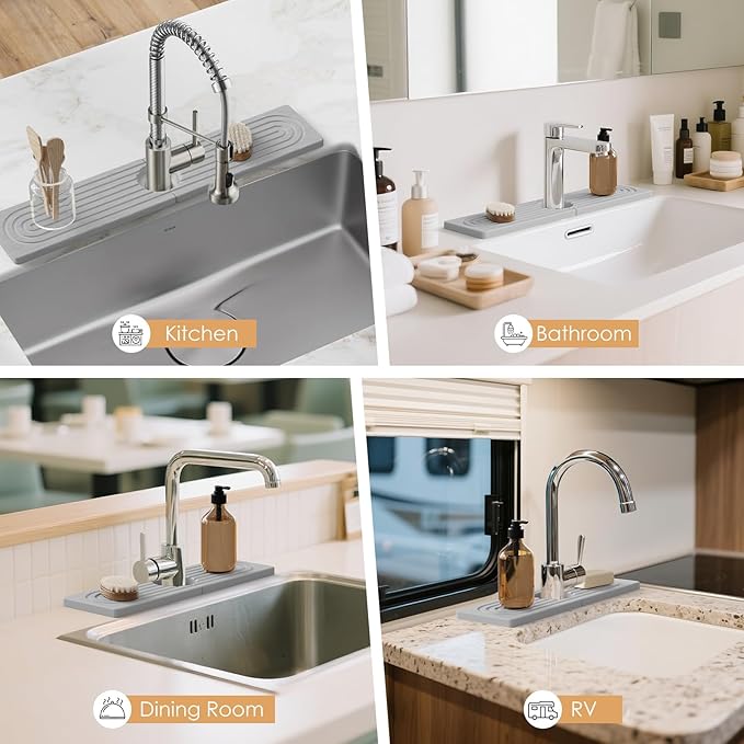 23.6''x4.8''Stone Faucet Mat for Kitchen Sink, Diatomite Quick Dry Kitchen Sink