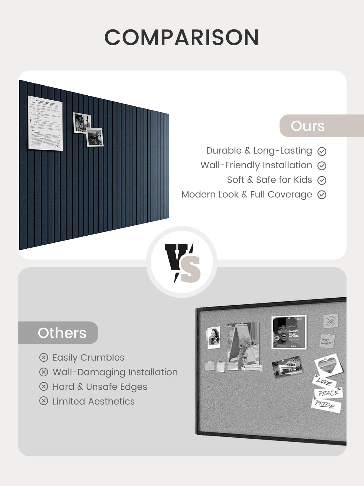 Bumusty Large Cork Board Alternative-48 x 36" Felt Bulletin Board Tiles, with 30 Pushpins, 70 Adhesive Tabs, Fine-Stripe 12-Pack, Cork Boards for Office Push Pin Board Felt Board-Navy Blue