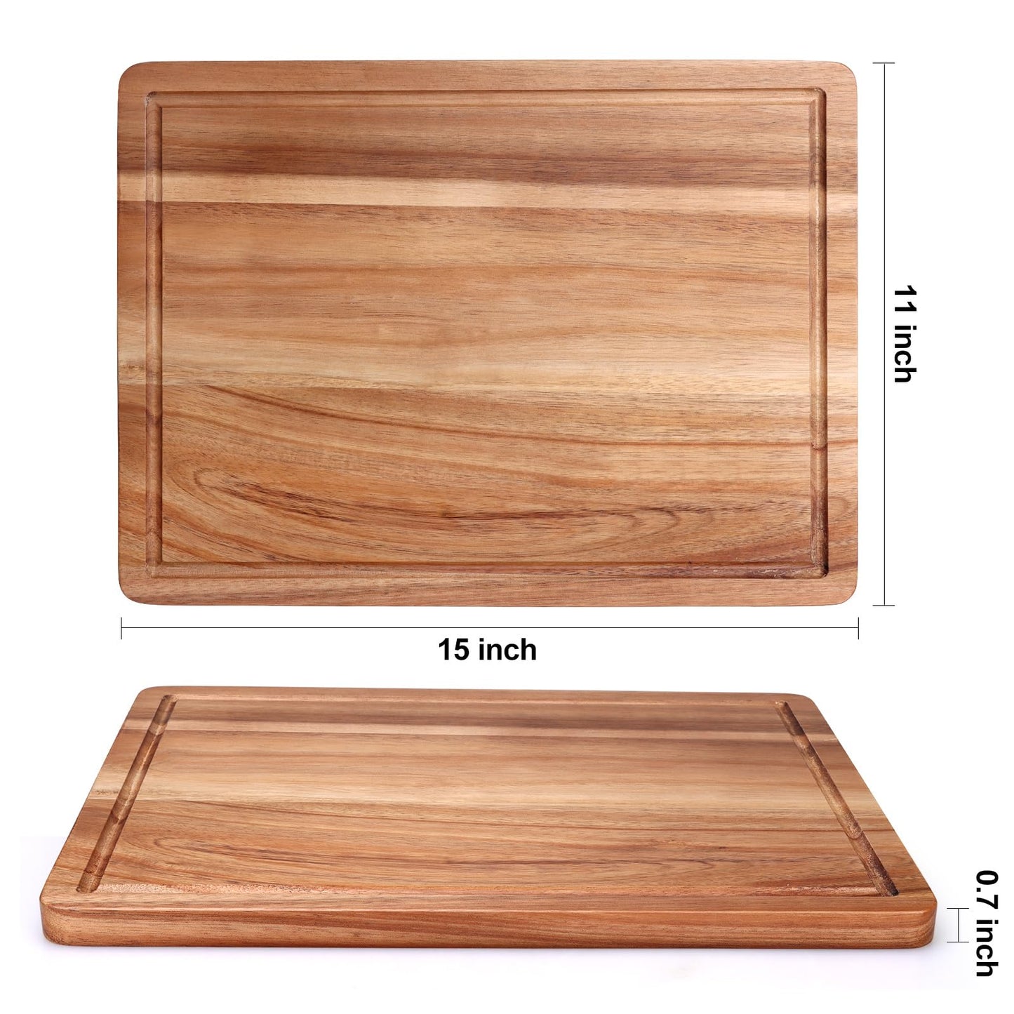 Gtencemen Acacia Wood Cutting Boards for Kitchen, Wooden Chopping Board with Side Handle and Juice Groove, 15" X 11" Carving Board, Butcher Block, Cheese Charcuterie Boards for Meat, Fruit, Steak