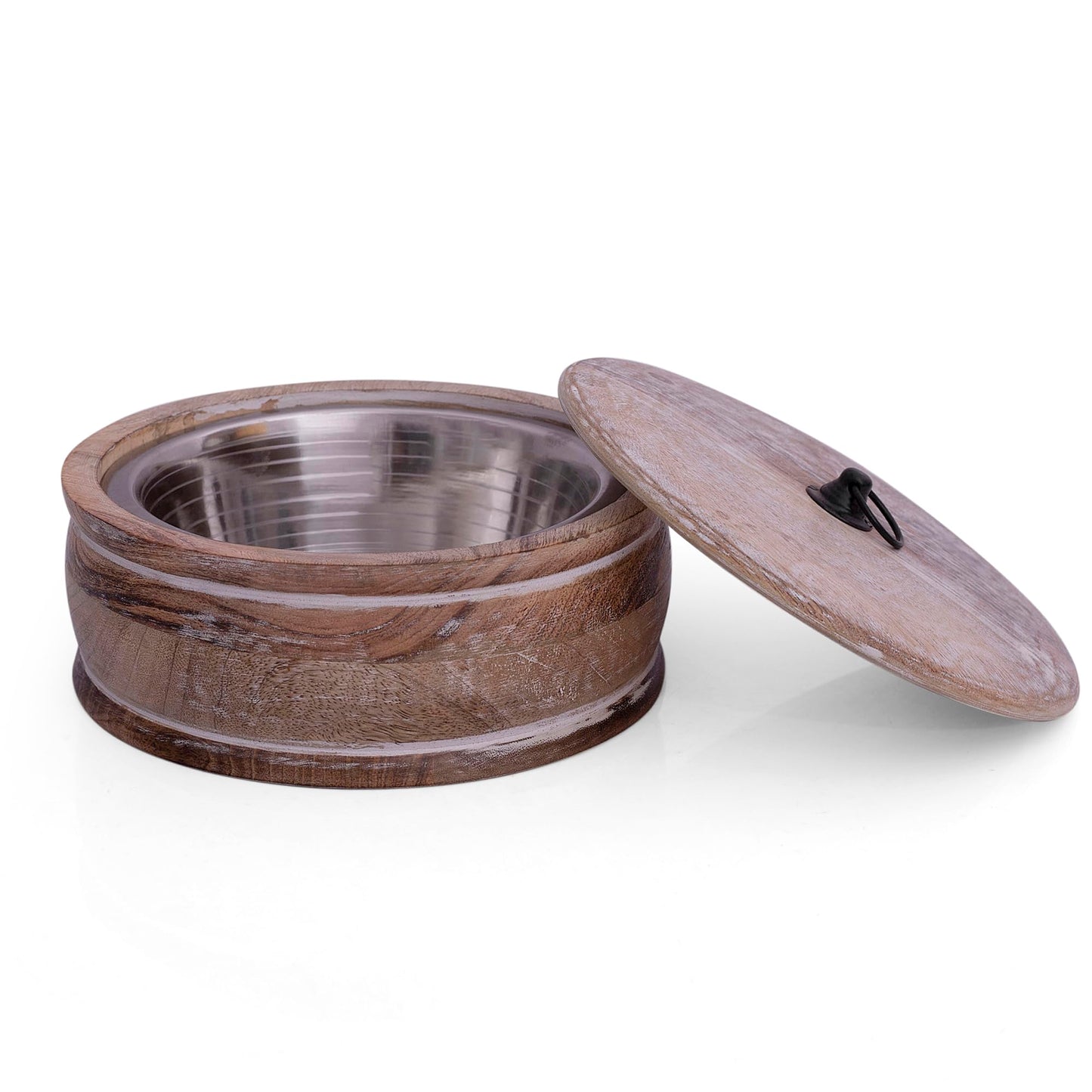 Handcrafted Wooden Mexican Tortilla Warmer Basket Indian Chapati Roti Bread Holder Box Pancake Keeper Serveware Hot Pot Casserole Dish With Lid Home Kitchen Dining Decor, Natural Brown, 9 x 3.5 Inches