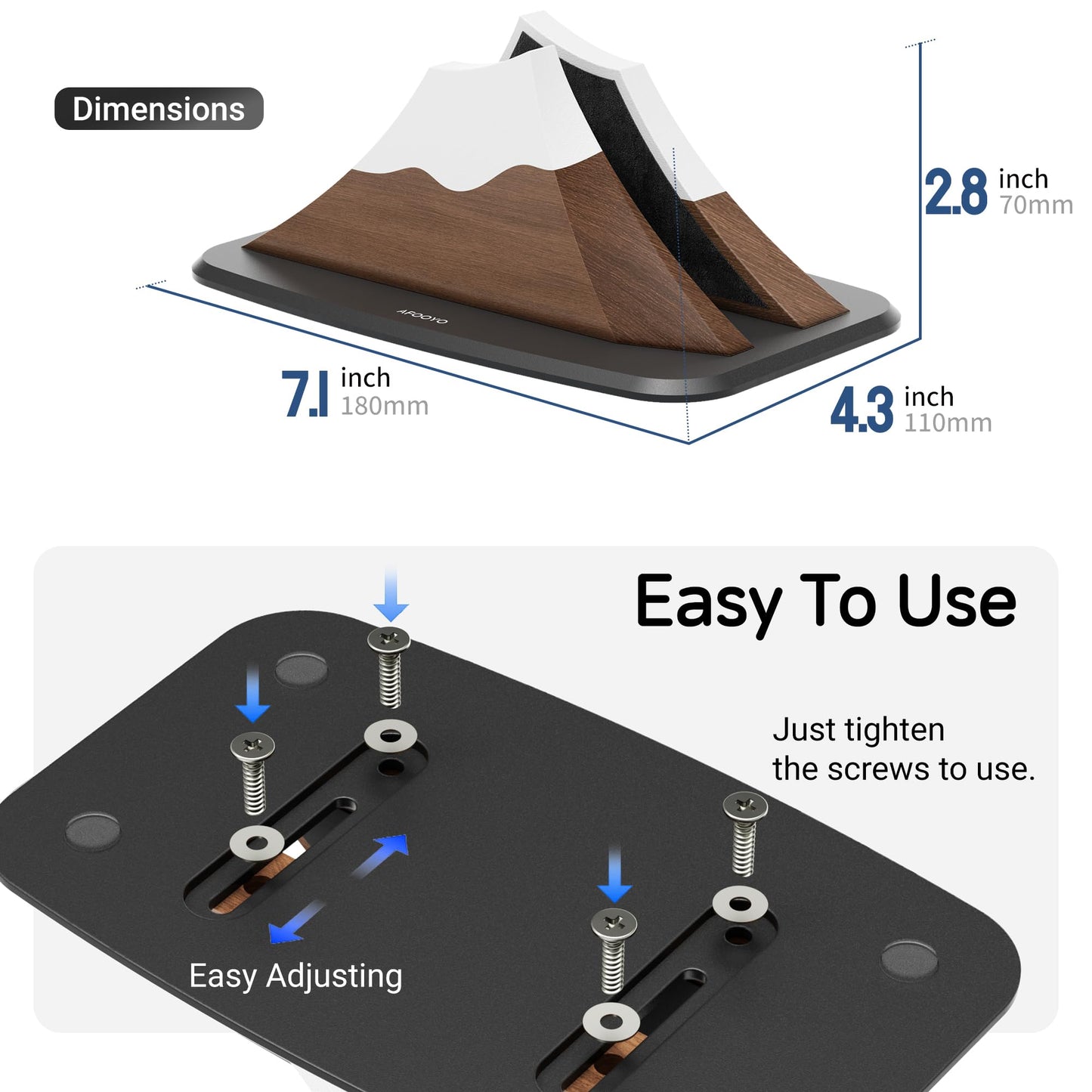 AFOOYO Vertical Laptop Stand - Snow Peak-Shaped Wooden Holder Dock Compatible with MacBook, Surface, Chromebook, Dell & More - Space-Saving Design for All Laptops,Walnut Finish