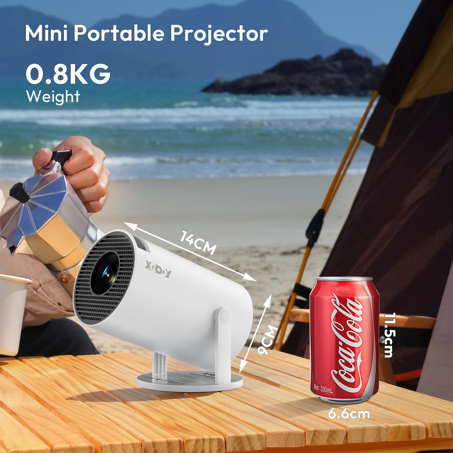 Smart Mini Projector WiFi6 Bluetooth 5.0 XGODY Gimbal 3 Protable Projector 12000L Support 4K with Android TV 11.0, Auto Keystone Correction Video Projector, 180°Rotatable Stand for Home Movie(White)