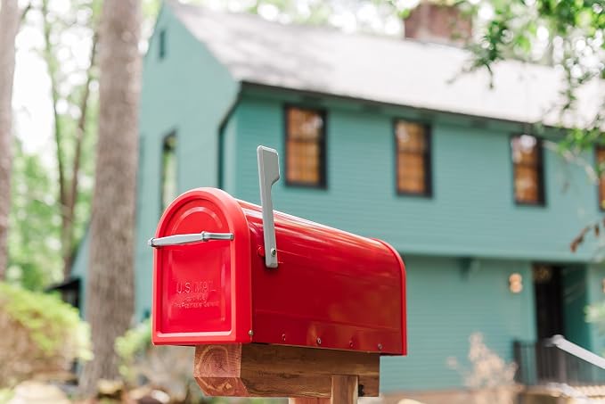 Architectural Mailboxes Chadwick Post Mount Mailbox, Red, Medium | Galvanized steel build for outside with weather-resistant build and rust-resistant powder-coat finish. USPS approved.