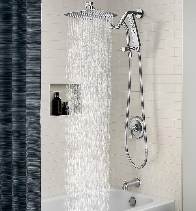 G-Promise All Metal 10 Inch Rain Shower Head with Massage Mode Handheld Spray Combo, 3-Way Diverter with Pause Setting, Full Body Coverage, Modern Bathroom Upgrade (Chrome)