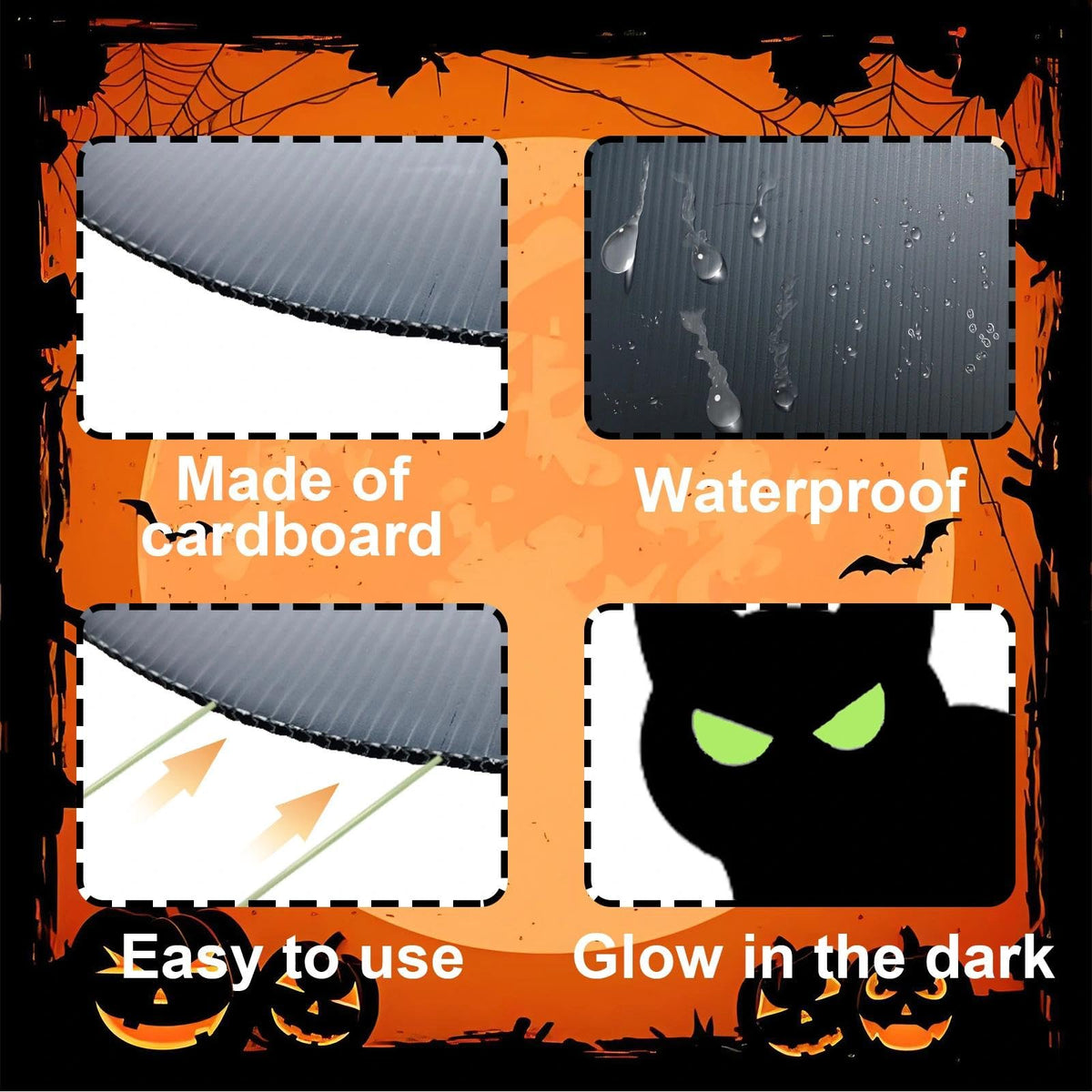 Heyigrow 6 Pack Halloween Black Cat Yard Signs with Stakes, Glow in Eyes Scary Outdoor Decoration for Lawn Garden Courtyard