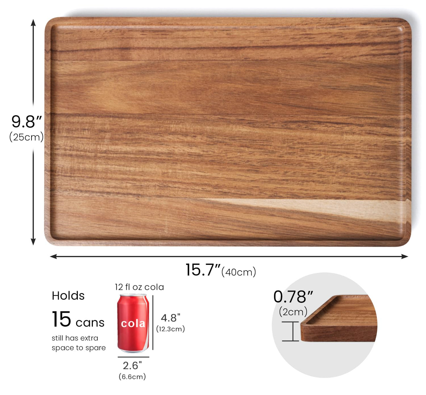 VERTORGAN 2 Pack Acacia Wood Serving Tray,15.8x9.8 Inch Decorative Trays Platter for Coffee Table,Living Room,Bar,Party,Mini Charcuterie Boards Cheese Board,Home Decor