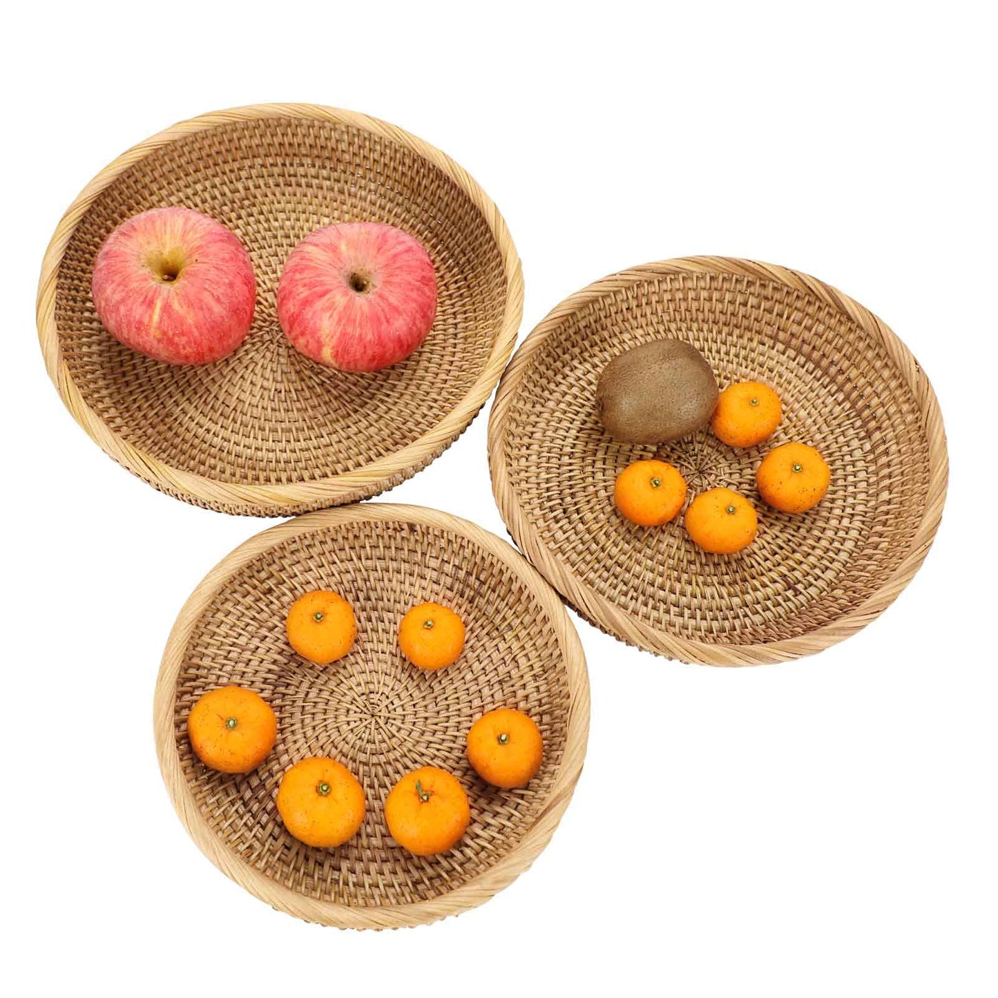 Hipiwe Set of 3 Key Basket Bowl for Entryway Woven Wicker Storage Basket Bowl Round Rattan Serving Basket Tray Fruit Snacks Candy Organizer Bowl for Keys Wallet Cell Phone Home Decor