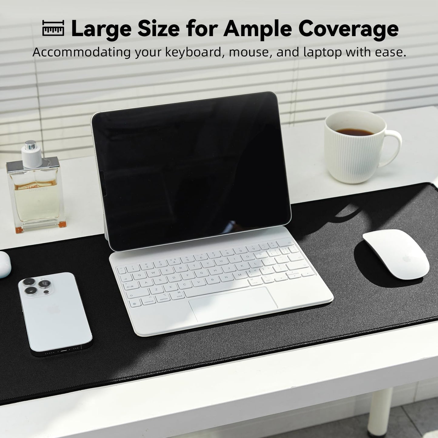 Reniteco Large Gaming Mouse Pad with Durable Stitched Edges, Non-Slip Rubber Base, Big Computer Keyboard Mouse Mat Desk Pad for Home Office Gaming Work, 31.5"x11.8"x0.12", Black