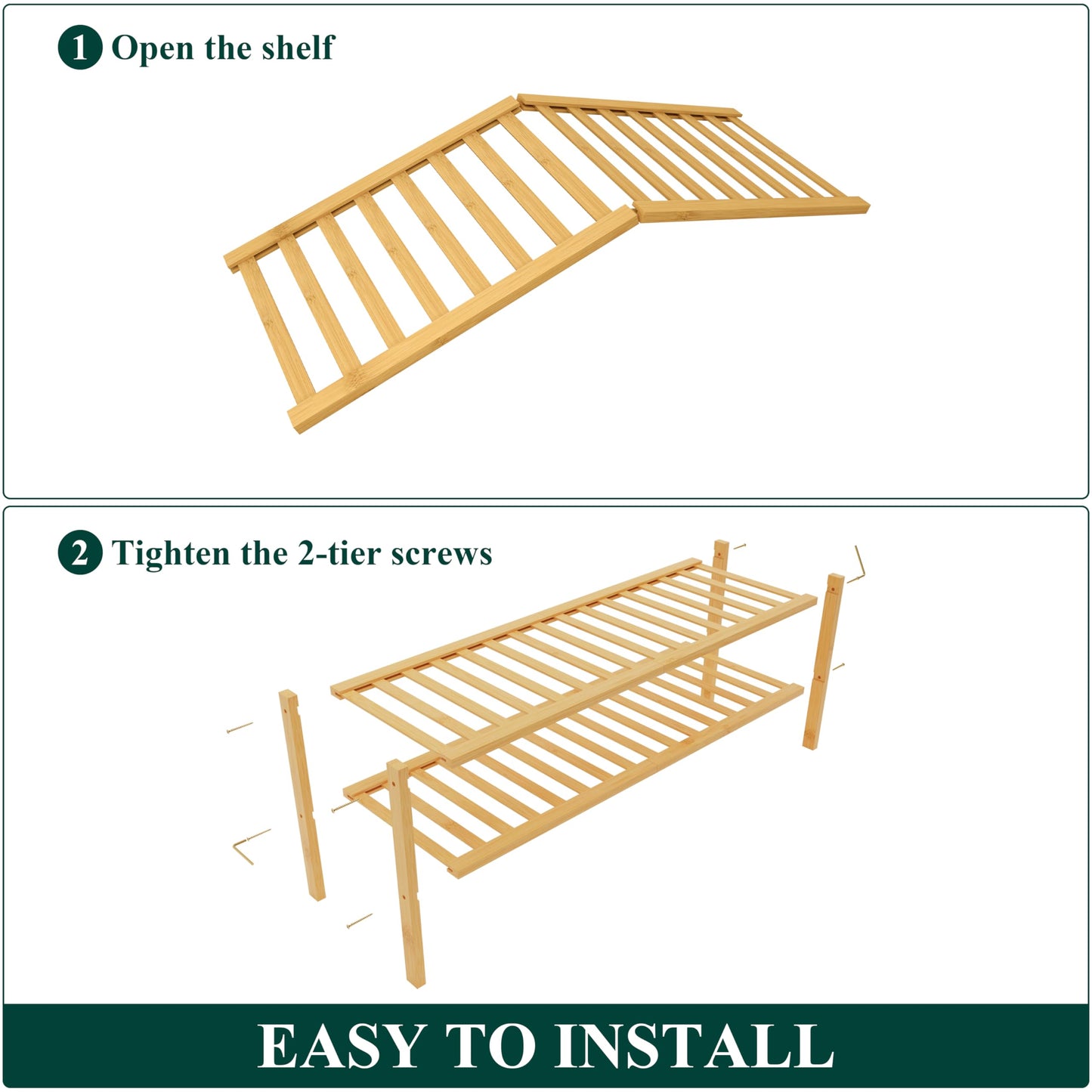 Smiry Bamboo Shoe Rack for Closet, 2 Tier Long Wooden Shoe Organizer, Stackable Wood Shoe Storage Shelf for Entryway, 14 Vertical Slats, One-piece Heavy-Duty Legs, 33.86"x11.02"x12.99", Natural