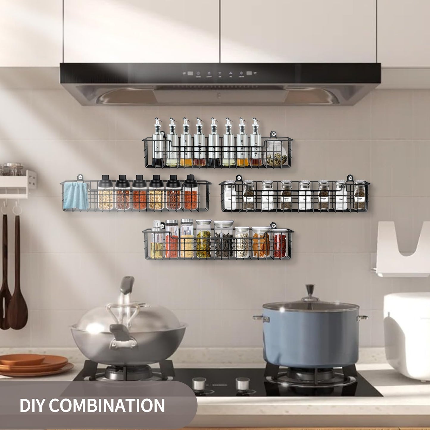 GUUKAR Spice Rack Organizer Wall Mount, Spice Organization Storage Shelf for Cabinet Door, 4 Packs Wall Spice Rack Saving Space for Kitchen, Black