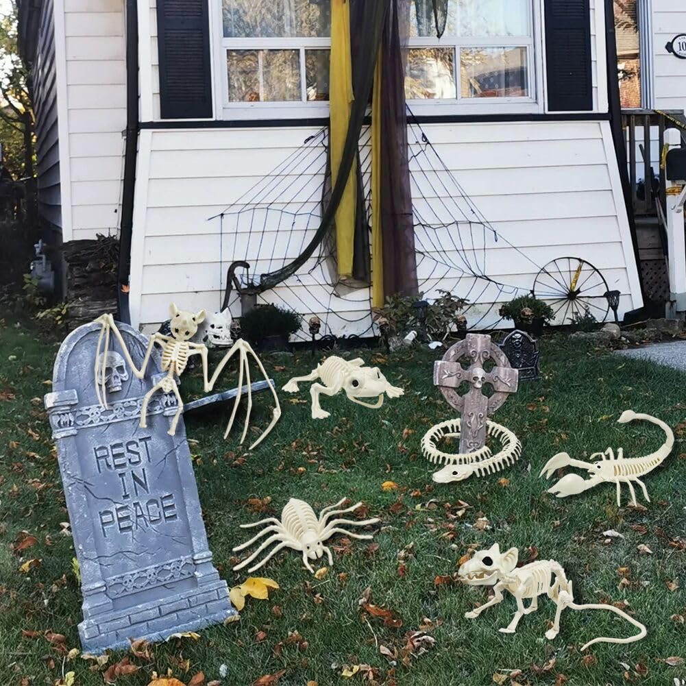 CAMIRUS 6Pack Animal Halloween Skeletons, Plastic Animal Skeleton with Bendable Tails and Movable Jaws for Halloween Party Haunted House Indoor Outdoor Decorations