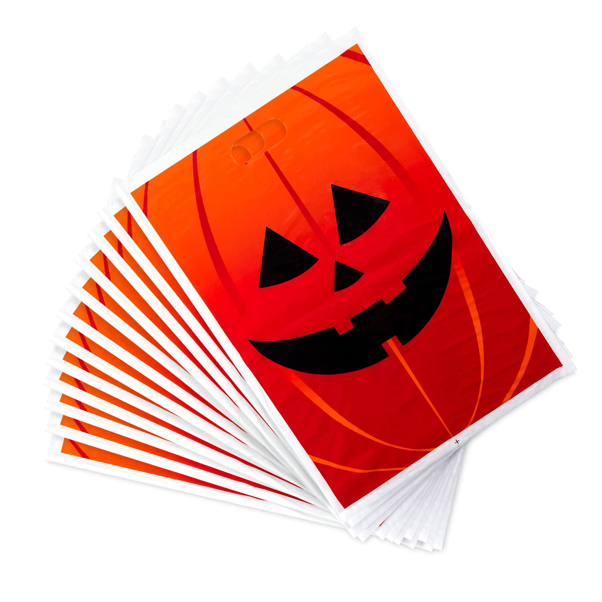 Super Z Outlet 50 Piece 11" x 17" Jack-O-Lantern Trick or Treat Bags Orange Pumpkin Face Halloween Plastic Candy Bags for Party Favors, Snacks, Decoration