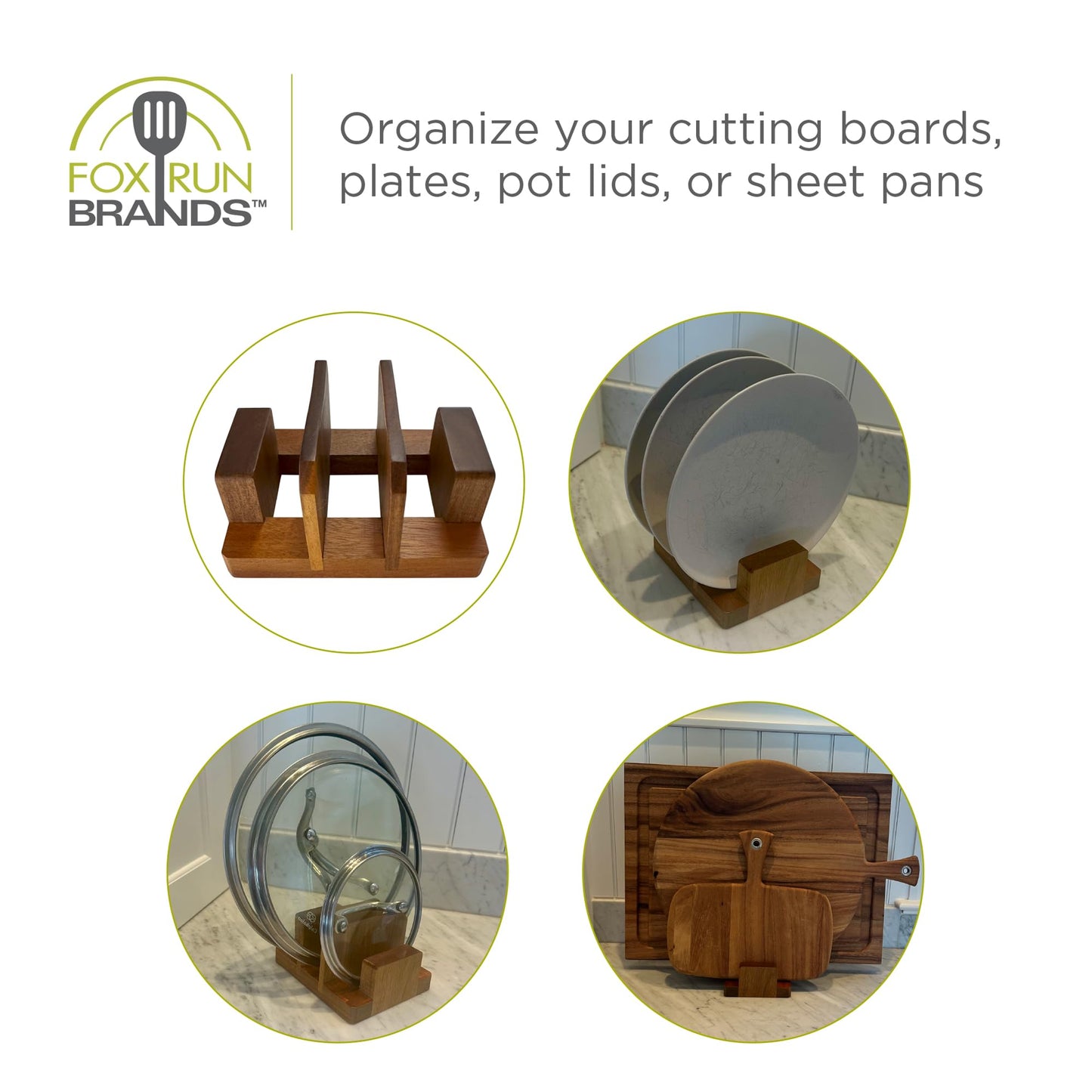 Fox Run Acacia Wood Cutting Board Holder, 3 Slot Cutting Board Organizer