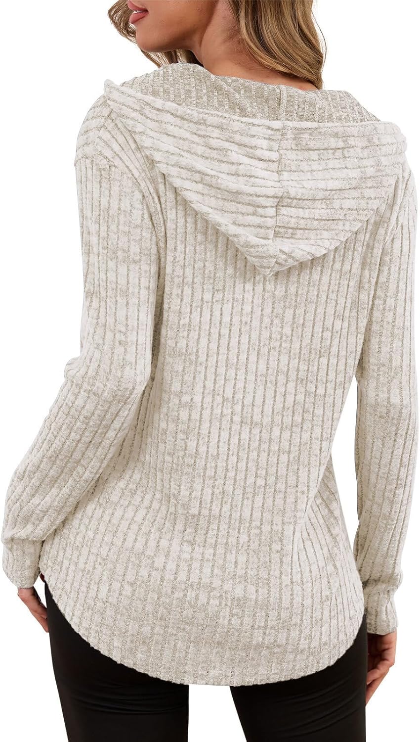 Lylinan Womens Cozy Knit Sweaters Hoodies Ribbed V Neck Pullover Sweatshirts for Fall Outfits S-XXL