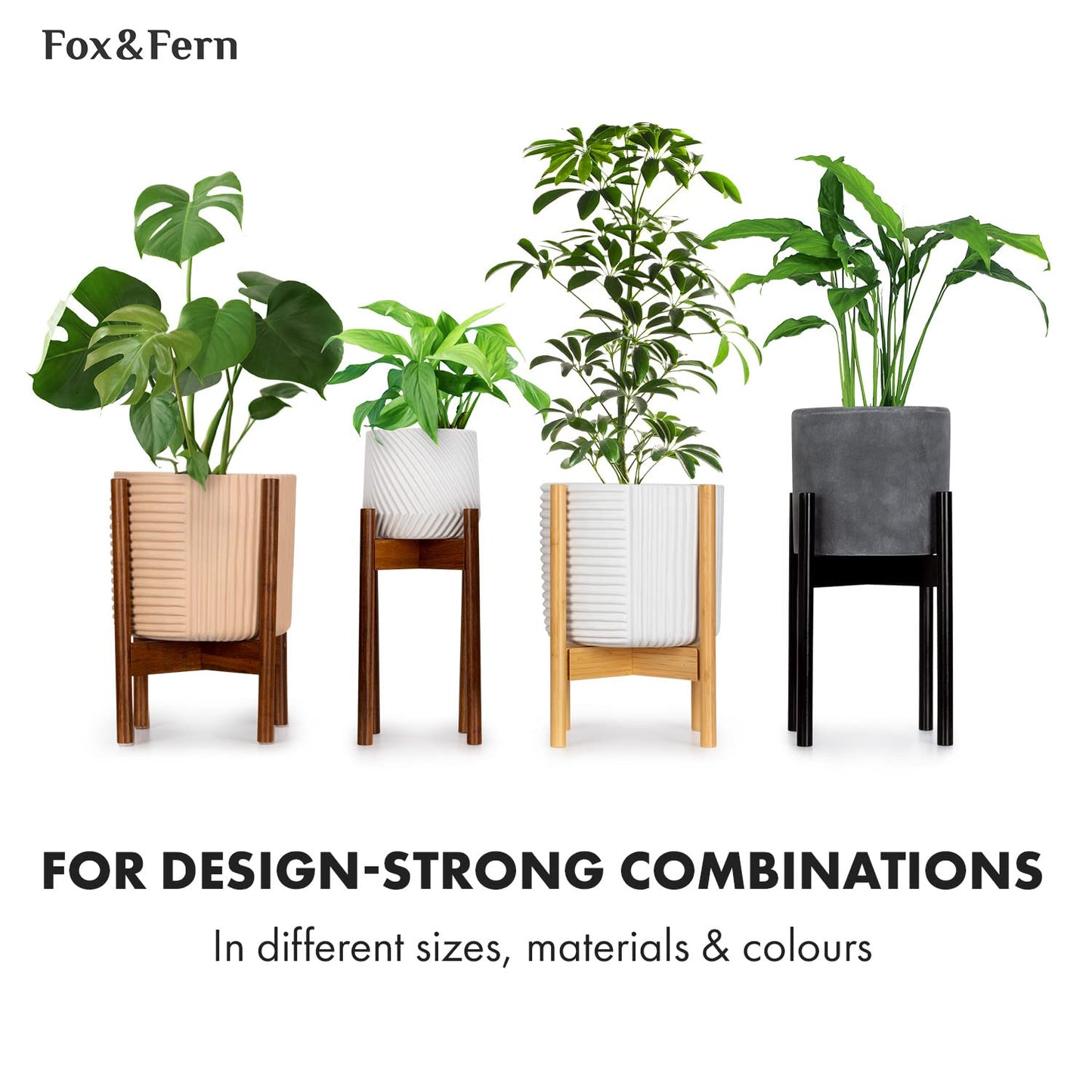 Fox & Fern Mid Century Tall Plant Stand — 10 Inch Fixed Size Raised Wooden Plant Stand for Indoor Planters (Not Included); Modern Flower Pot Holder with Plug In Design; Easy to Assemble - Acacia