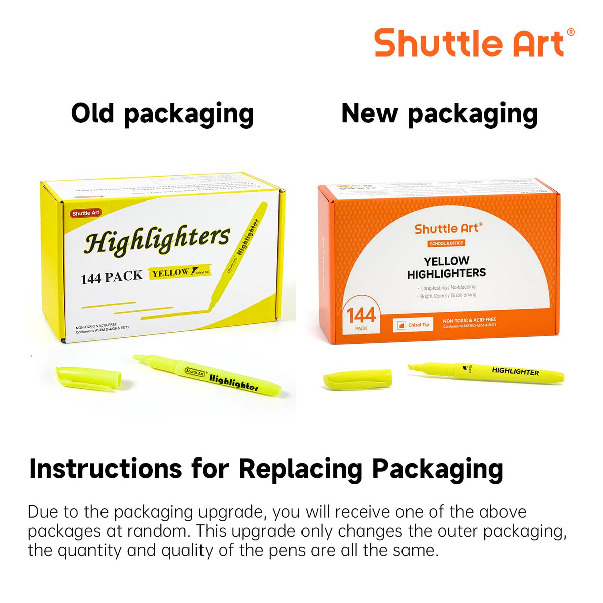 Shuttle Art 144 Pack Highlighters, Yellow Highlighter Pen Bulk with Versatile Chisel Tip Dry-Quickly Non-Toxic Highlighter Markers for Adults Teachers Students Highlighting in Home School Office
