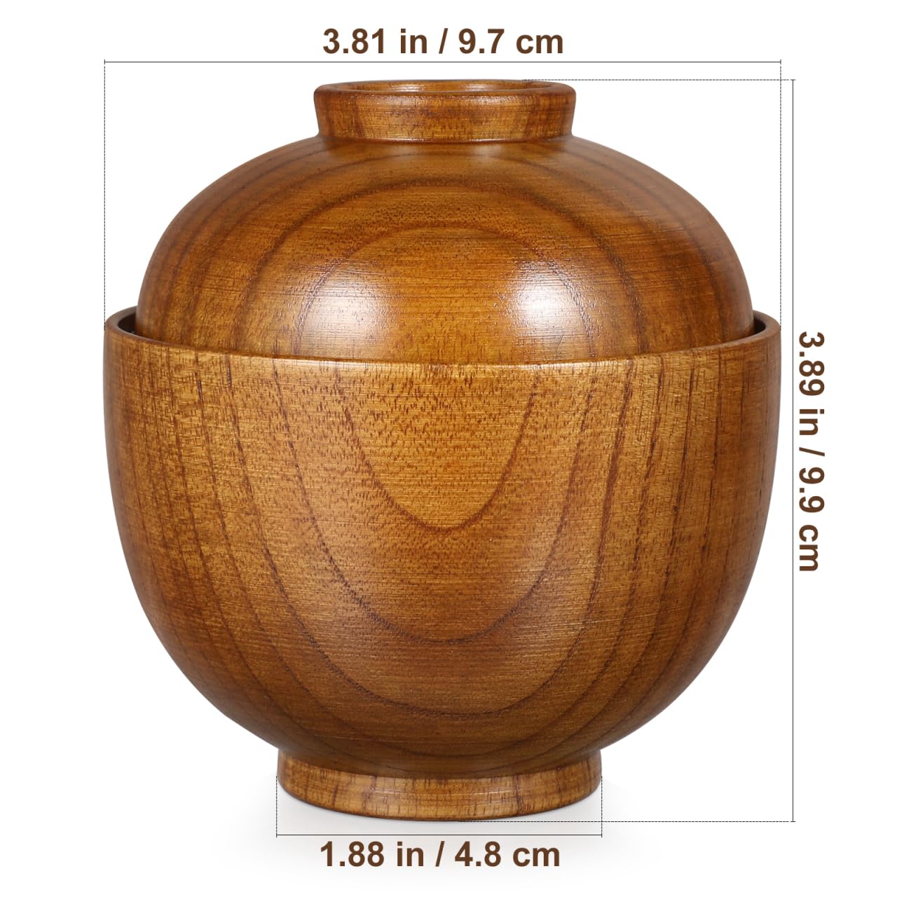 Baluue Japanese Style Wooden Rice Bowls with Lids Set of 2 3.93In Small Soup Serving Bowls for Salad Miso Soup and Snacks Lightweight Tableware for Home and Restaurant Use