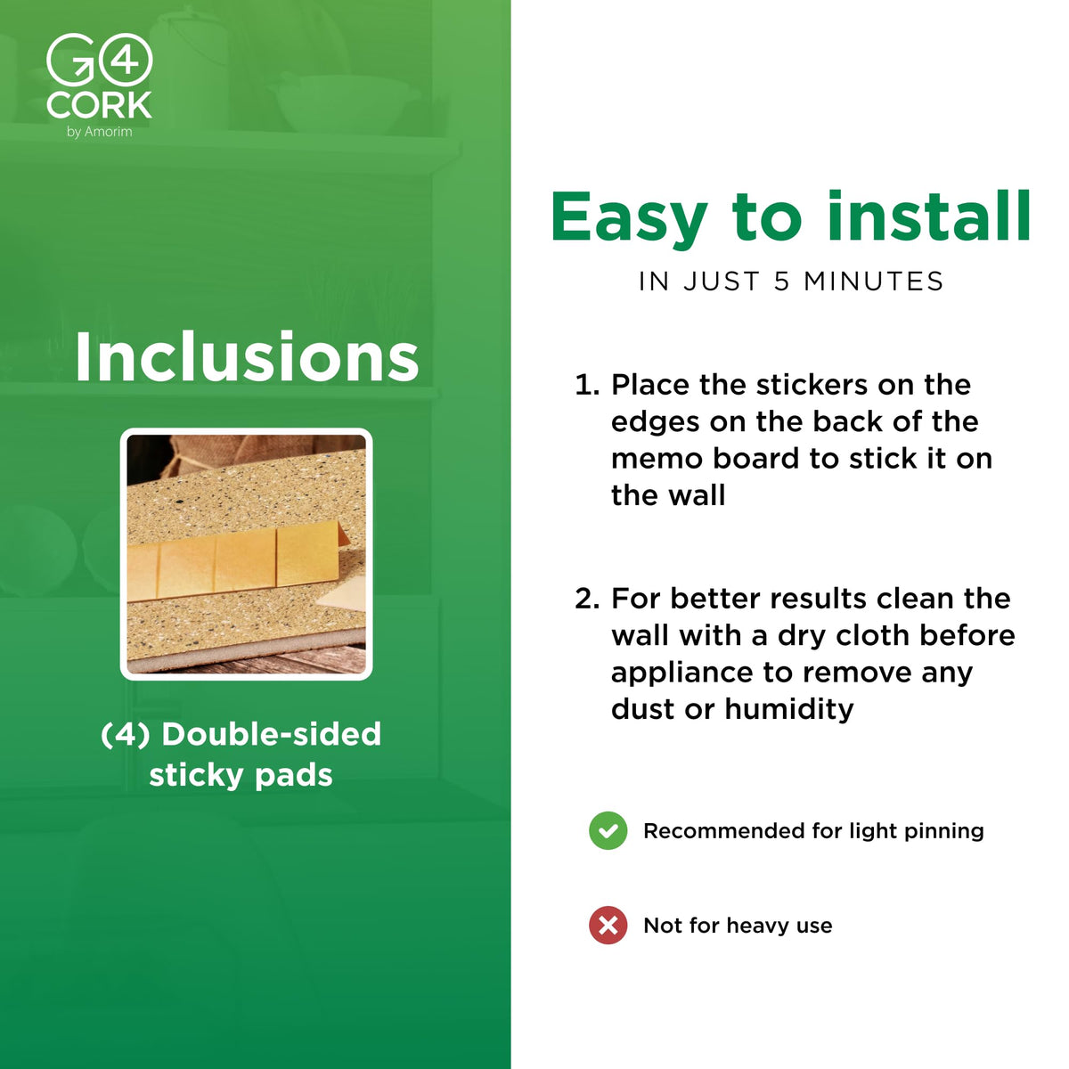 Go4Cork Square Frameless Cork-Laminated Foam Core Bulletin Board - 17.5" x17.5" | Lightweight Double-Sided Memo Board | Office & Home Organization Decor | Sticky Pads & Setup Accessories Included