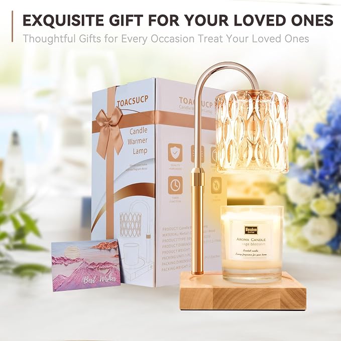 TOACSUCP Candle Warmer Lamp with 3 Bulbs, Adjustable Height Dimmable Candle Warmer with Timer, Compatible with Large Jar Candles, Candle Lamp with Charming Gift Box Ribbon for Her/Him(2 Pack)