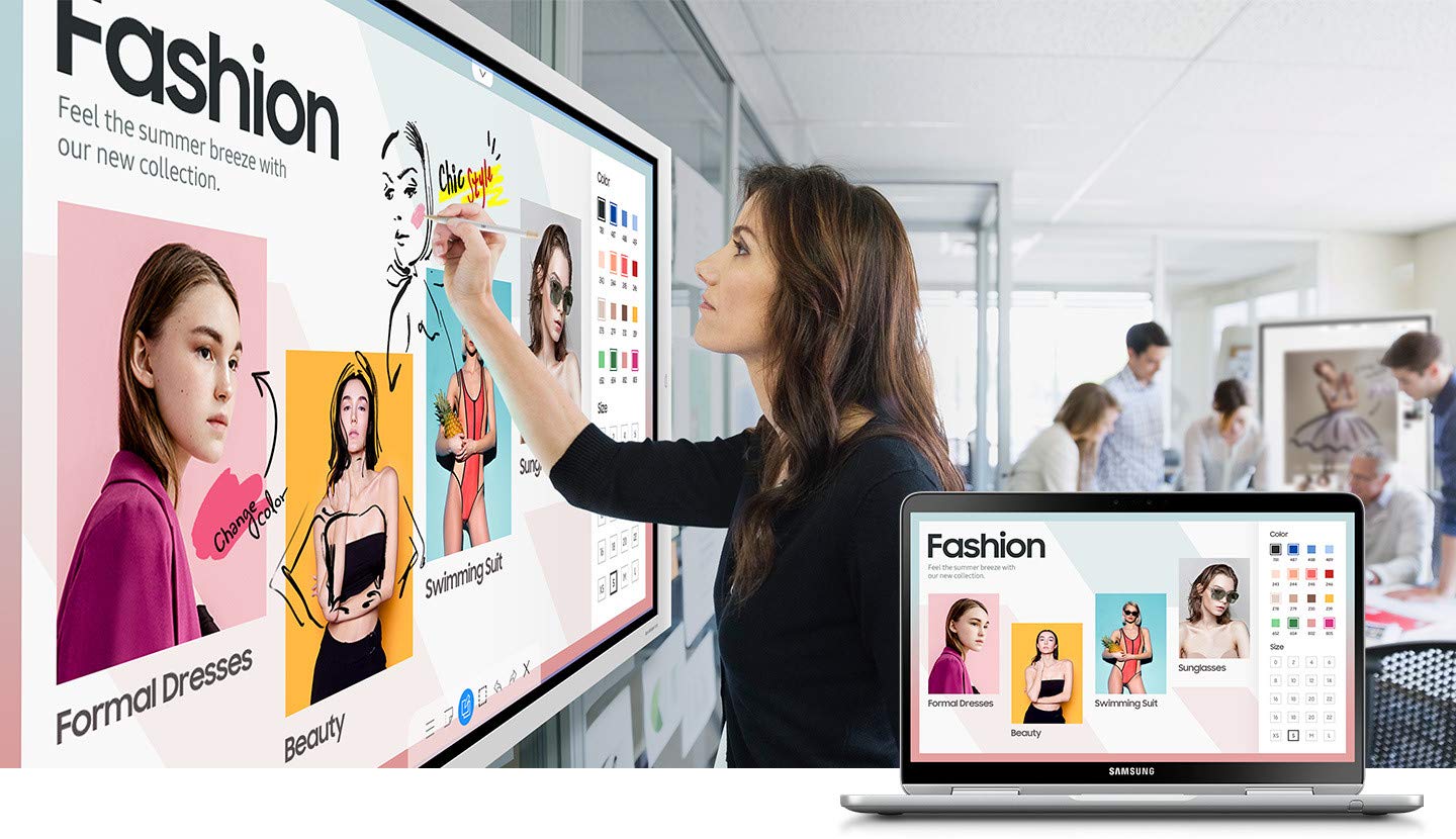 Samsung Flip 2 WM55R 55 Inch Digital Flipchart for Business 4K UHD 3840x2160 with Touch Screen, Wi-Fi, HDMI, USB (LH55WMRWBGCXZA), Light Gray
