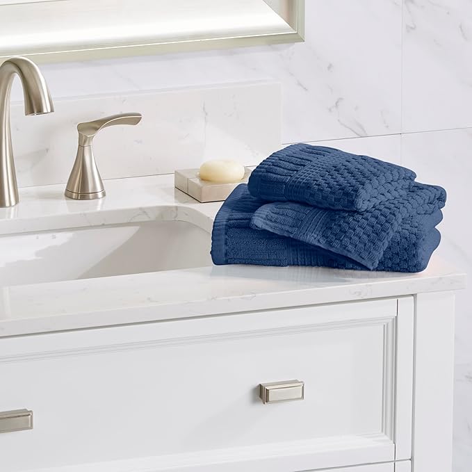 NY Loft 100% Cotton Towel Set 6 Piece Towel Set | Navy Bath Towels | Absorbent