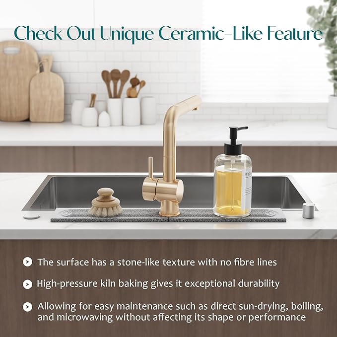 Stone Kitchen Sink Faucet Mat, Premium Upgraded Diatomite Drying Stone Mat &