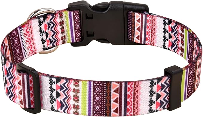 MarukoPet Dog Collar and Leash Set, Adjustable for Small Medium Large Dogs Puppy, Cute Design with Bohemia Floral Tribal Geometric Patterns Boys Girls Dog Collar(Pink Bohemia Set,M)