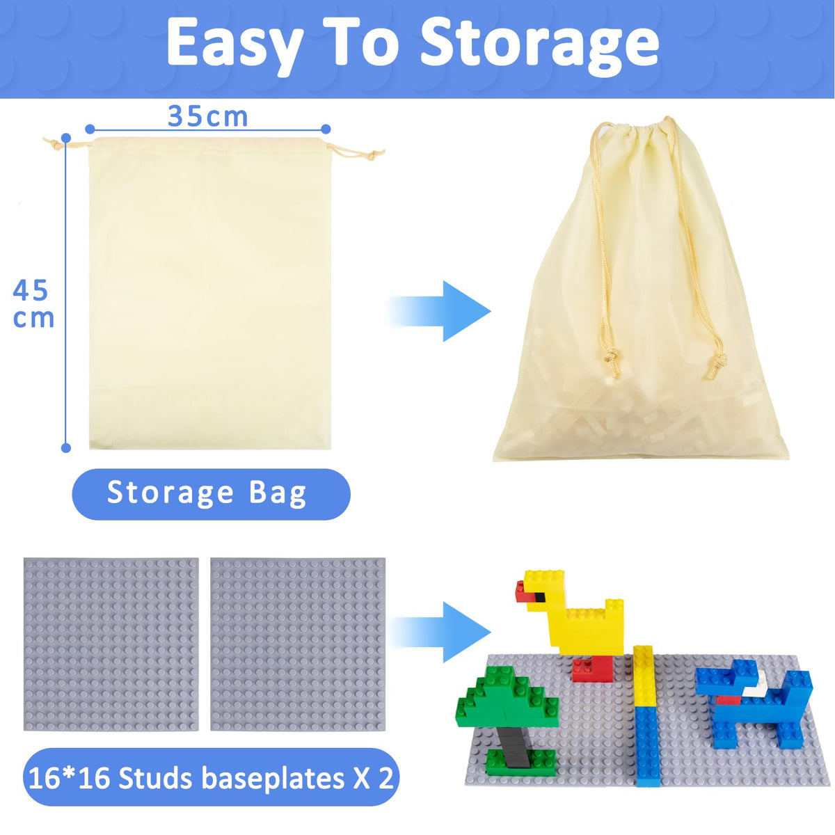 Cabeeskii 560 Pieces White Classic Building Blocks Bulk with 2 Base Plates, Building Bricks in 7 Size, Compatible with All Major Bricks, for Kids & MOC Lovers