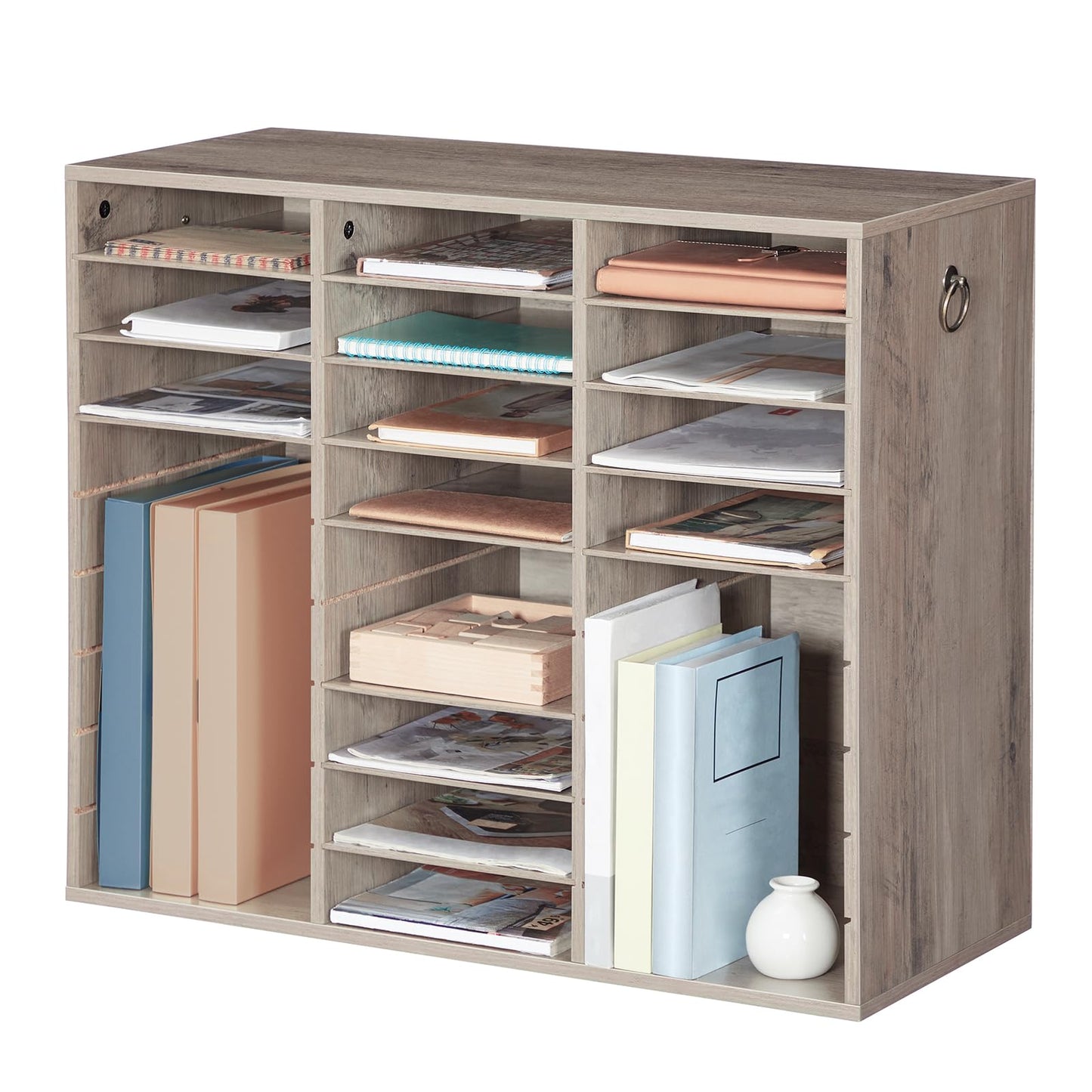 HOOBRO Literature Organizer, 27 Compartments Wooden Mail Organizer, Countertop Literature Sorter with Adjustable Shelves for Home, Office, School, Student Mailbox for Classroom, Greige BG27WF01
